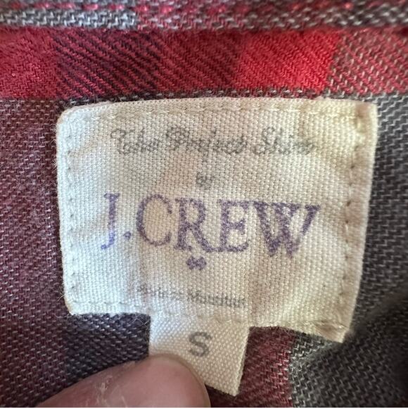 J Crew Gray Red The Perfect Button Long Sleeve 100% Cotton Flannel Shirt SMALL - Picture 6 of 12